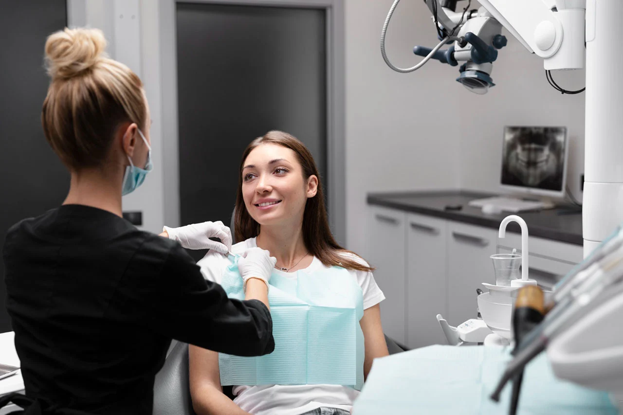 Dentist performing a check-up on a patient